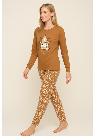 Mutlu City Kadın Yumuşak Doku Termal Pijama Takımı 42050 Hardal Sarısı