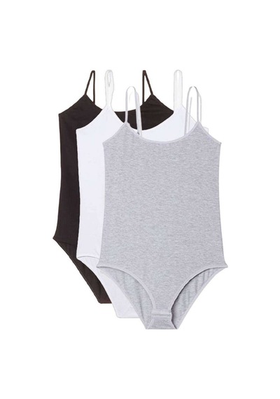 3 Adet İp Askılı Kadın Çıtçıtlı Body Siyah Beyaz Gri Beden: Xl Çok Renkli