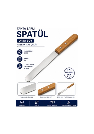Labolist Tahta Saplı Spatül Orta Boy Paslanmaz Çelik