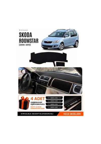Skoda Roomstar 2006-2015 Uyumlu Torpido Koruma, Torpido Örtüsü, Torpido Kılıfı - Siyah-bej - Sk002