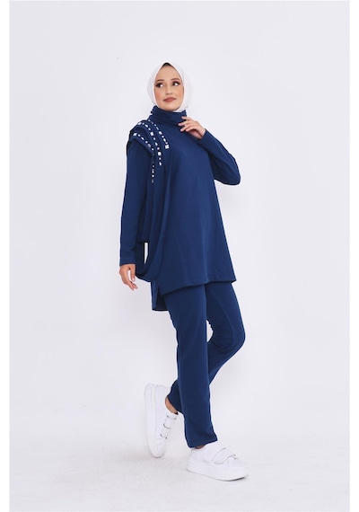 Bwest Tarçın Taş Şerit Omuz Detaylı İkili Takım - 71068 - İndigo-163 İndigo