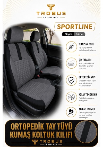 Volkswagen Beetle 2012-2016 Uyumlu Sportline Serisi Füme Siyah Oto Koltuk Kılıfı