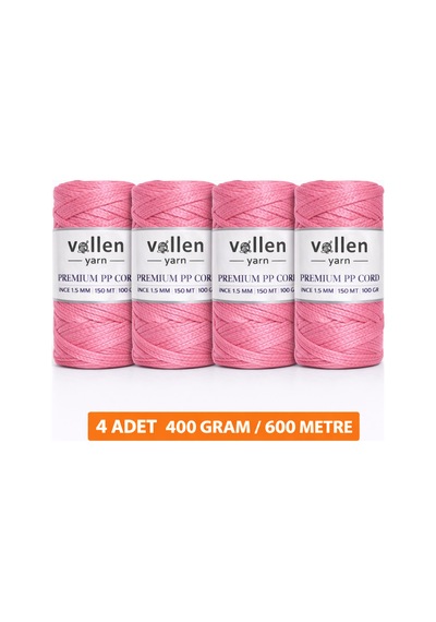 600m Polyester Makrome Ipi, Supla Ipi, Çanta Ipi, Bileklik Ipi,makrame,fuşya 1.5mm-400gr