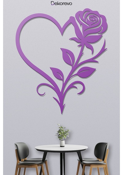 Aşkın Baharı: Güllü Kalp Metal Duvar Tablosu - Metal Duvar Sanatı - Mor - 44 X 50 Cm