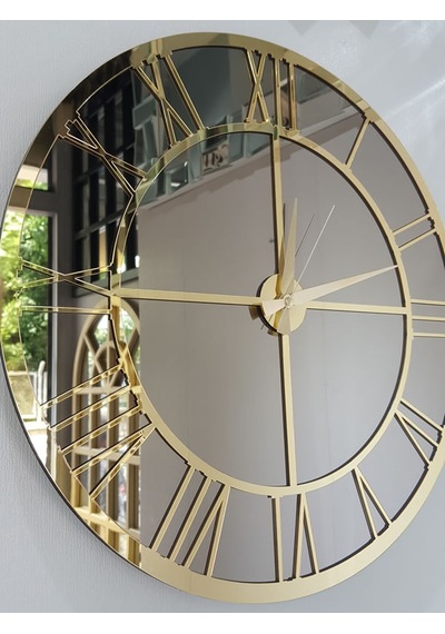 Ayna Denizi Gold Bronze Model Altın Bronz Renk 50 CM Dekoratif Aynalı Duvar Saati Altın