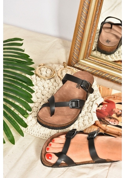 Fox Shoes Siyah Parmak Arası Kadın Terlik K777613409