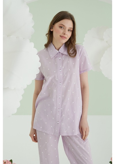 Nbb Kadın Lila Kalpli Önden Düğmeli Pijama Takım