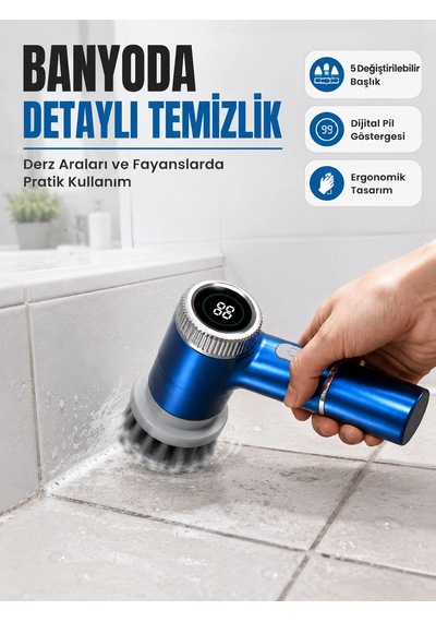 Mey İthalat Kablosuz Elektrikli Döner Temizlik Fırçası İle Zorlu Kirleri Kolayca Temizleyin