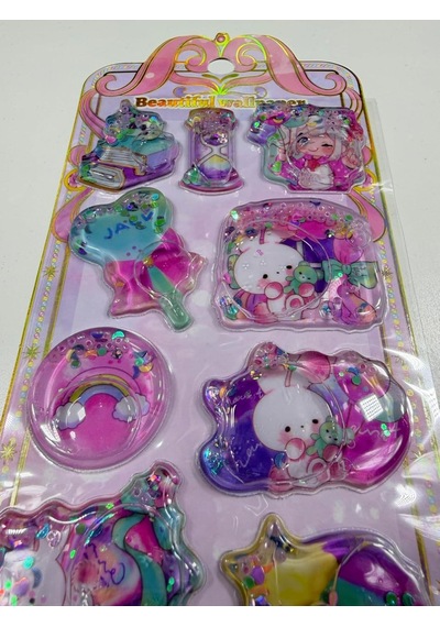 Sevimli Karakterler Temalı 3d Sulu Simli Boncuklu Kabartmalı Sticker Etiket Seti 1
