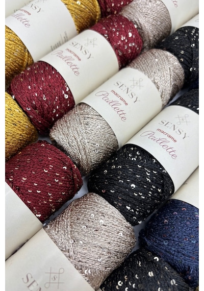 Sensy Paillette Pullu Polyester Makrome İpi Polyester Makrome İp Supla İpi Pullu Çanta İpliği Altın