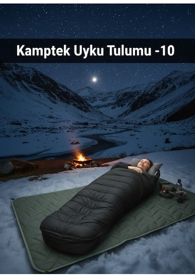 Kamptek Uyku Tulumu -10 C Dört Mevsim, Hafif Ve Dayanıklı Kamp Uyku Tulumu Taşıma Çantalı Siyah