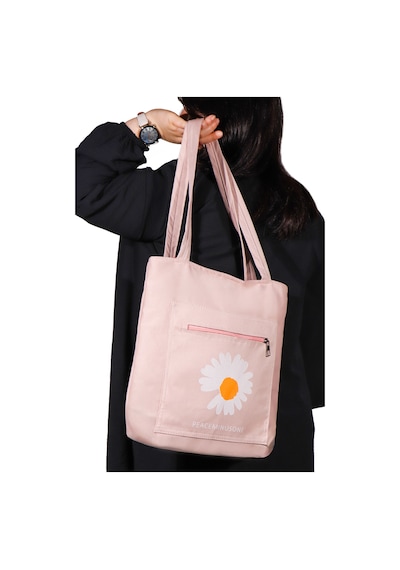 Toz Vintage Canvas Papatya Desenli Bez Omuz - Kol Çantası Pembe