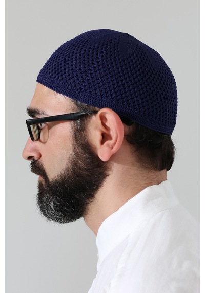 Örme Esnek Orlon Namaz Takke - Lacivert - Smz