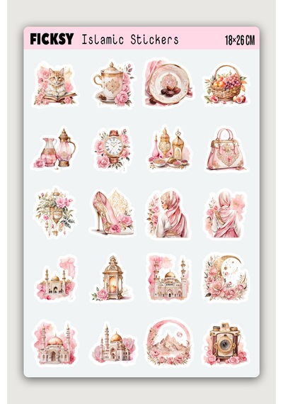 İslam Sticker Seti - 40 Adet Etiket Çıkartma - Muslim - Ramazan - Ramadan - Tesettür - Hijab Girl Diğer