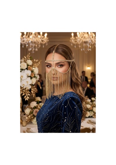 The Sultanah Veil Kristal Taşlı Sarkıntılı Yüz Maskesi/peçe Gold - 887385069 Gold