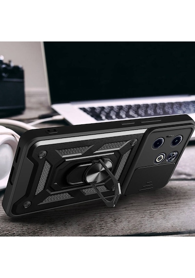 İnfinix Smart 8 Kılıf Magnetik Standlı Kamera Korumalı Sürgülü Vega Kapak - Mavi Mavi