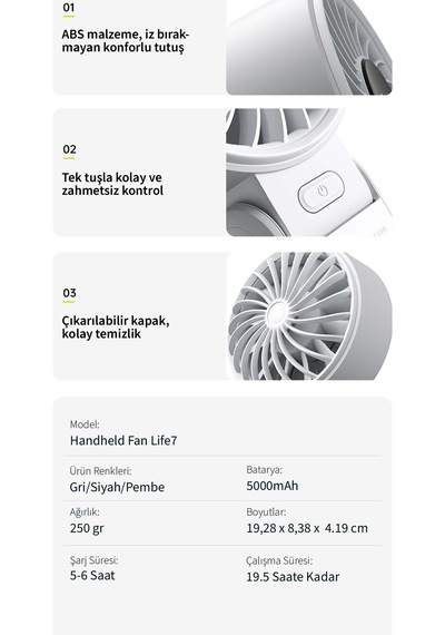 Jisulife Handheld Fan Life 7 El Fanı & Masaüstü Fan 5000 Mah