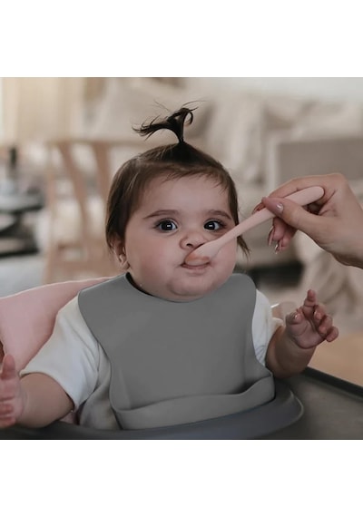 Meleni Baby Mega Boy Silikon Mama Önlüğü Çift Kilitli Ayarlanabilir Bebek Mama Önlüğü Antrasit Çok Renkli
