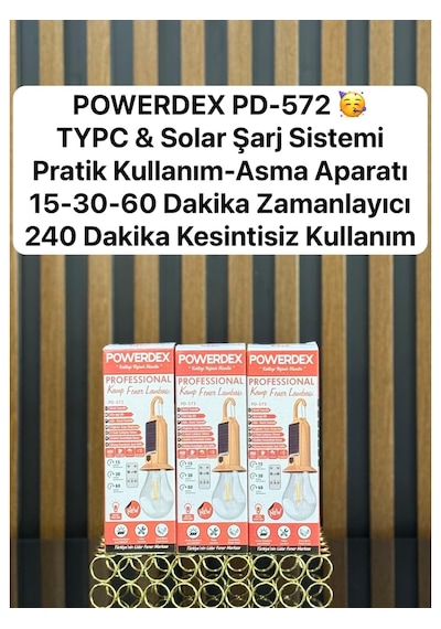 Powerdex Pd-572 Solar Şarjlı Kamp Feneri Uzaktan Kumandalı Led Kamp Lambası Askılı Taşınabilir Işık Diğer