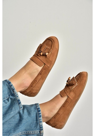 Fox Shoes Y602347002 Taba Süet Püsküllü Kadın Günlük Ayakkabı Taba