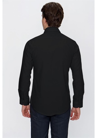 İmza Siyah Klasik Yaka Uzun Kol Cepsiz Slim Fit Basic Pamuklu Gömlek 1004255057
