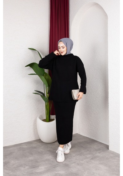 Hira Life Fashion Kadın Bel Lastikli Kolu Katlı Ve Kalem Etek İle Tunik Triko İkili Alt-üst Takım Siyah Siyah Hira Life Fashion Kadın Bel Lastikli Kolu Katlı Ve Kalem Etek İle Tunik Triko İkili Alt-üst Takım Siyah Siyah