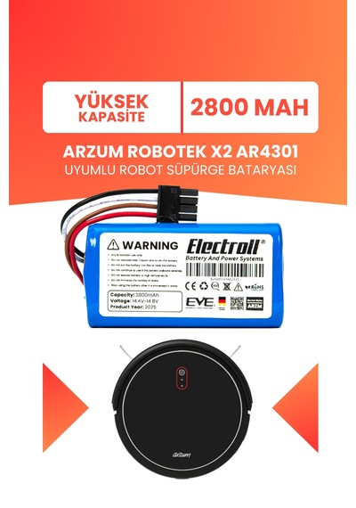 Arzum Robotek X2 Ar4301 Uyumlu Batarya Yüksek Kapasite 2800mah