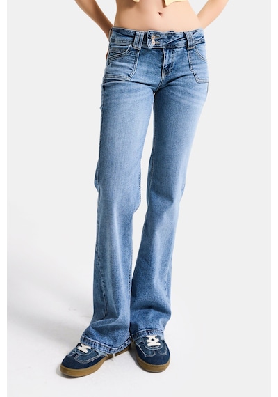 it's basic Kadın Mavi 4s6-4 Flare Fit Düşük Bel Esnek Kumaş Denim Jean