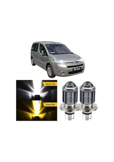 Citroen Berlingo Mk2 2009-2018 Uyumlu Mercekli Far Ampulü Led Xenon Çift Renk Sarı-beyaz Far Şimşe Etkili Csp Led LED Far 56087936