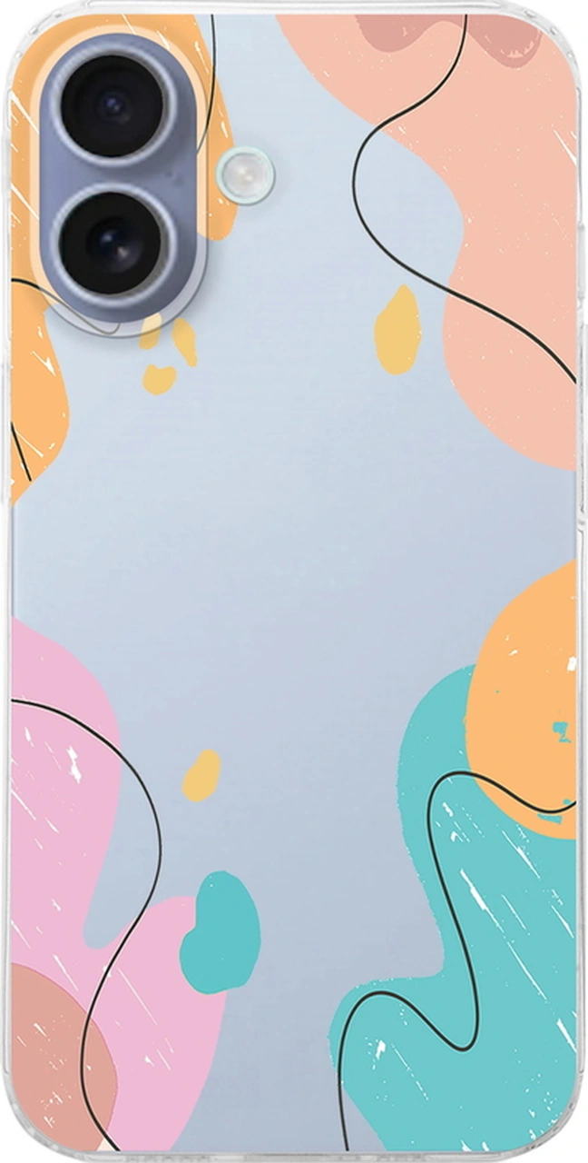 Apple Uyumlu iPhone 16 İle Karışık Renkler Baskılı Kamera Korumalı Şeffaf Kılıf