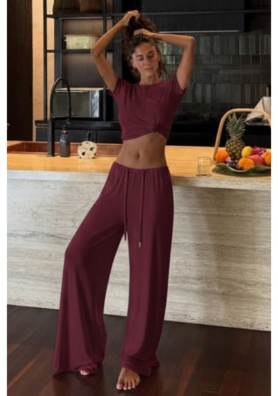 Madmext Bordo Modal Soft Touch Bağlamalı Eşofman Mg2723