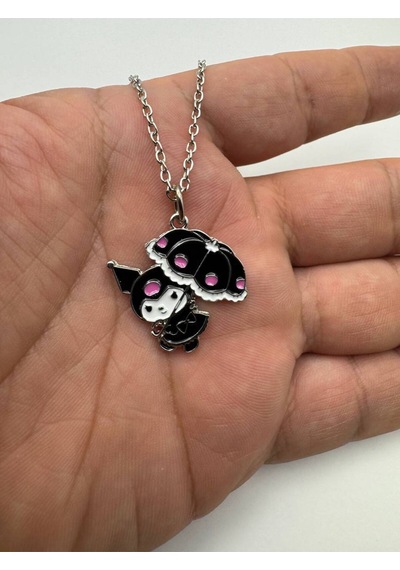 Anime Kuromi Siyah Şemsiyeli Figürlü Kolye 60 Cm Zincirli Gotik Ve Sevimli Takı Çok renkli