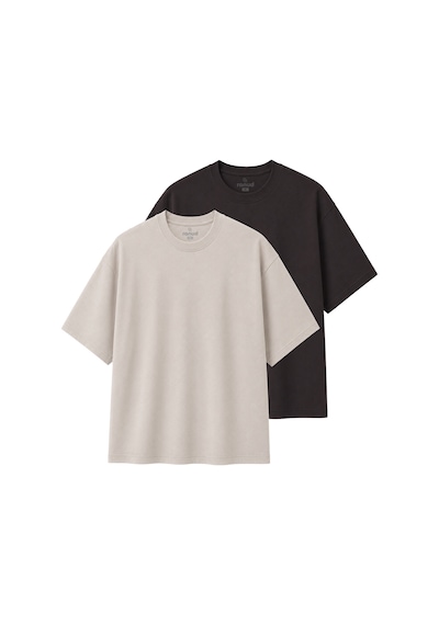 Ranud Erkek Oversize Fit 2'li Tişört Paketi,%100 Pamuk, Yumuşak Fırçalı Kumaş, Oeko-tex Sertifikalı Mink Bej + Kahve