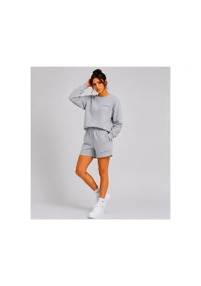 Herkesemoda Hüppy Baskılı Kadın Oversize Şortlu Sweatshirt Eşofman Takımı Gri