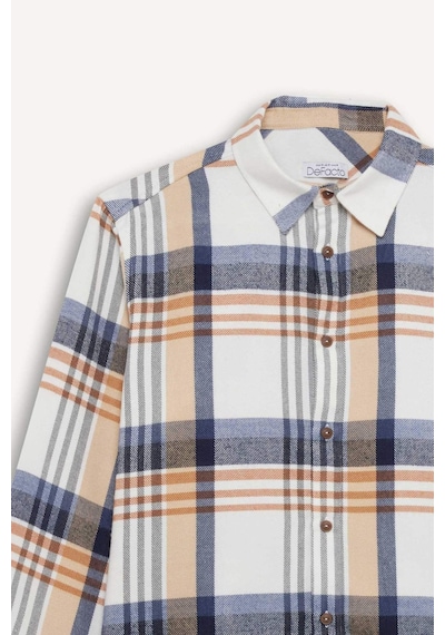 DeFacto Regular Fit Polo Yaka Kareli Flanel Uzun Kollu Gömlek D5835AX24AUER140
