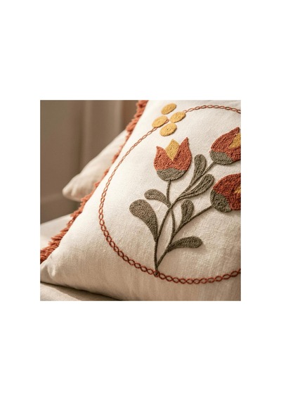 Premium Punch Nakış Kırlent 40 Cm X 40 Cm - 1 Adet Açık Beyaz Boyut