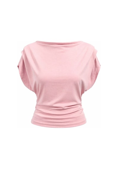 Mixray 2093 Kadın Dökümlü Bluz Geniş Paça Pantolon İkili Takım Pembe