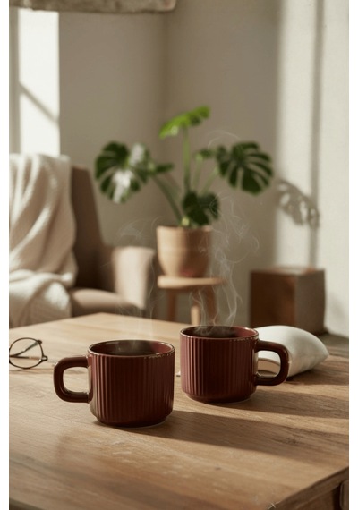 2 Adet El Yapımı 260 Ml Bordo Parlak Seramik Mug Çay Kahve Kupası Mıt1304 Siyah