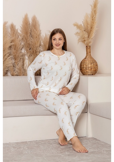 Nisanca Uzun Kollu Büyük Beden Kadın Pijama Takımı- Çiçek Desenli Pijama - Pinterest Basic Kadın Pijama Hardal