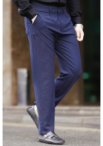 Madmext Lacivert Regular Fit Düz Kesim Yan Cepli Erkek Pantolon 6540-lacivert Lacivert