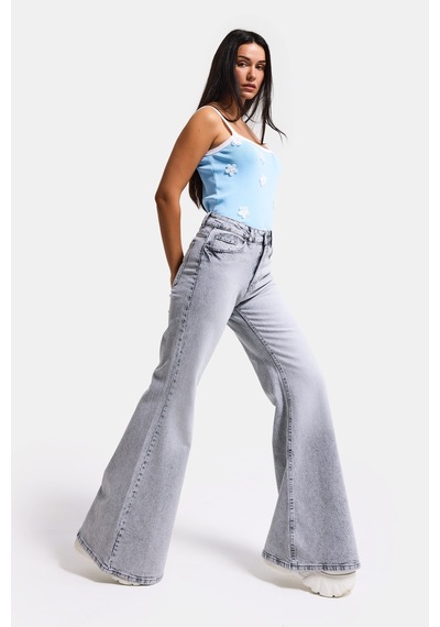 Itsbasic Kadın Gri 4s6-12 Mry Flare Fit Komfort Kumaş Denim Jean