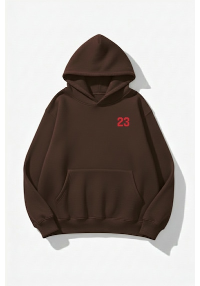Uyguntarz Unisex Yumuşak Dokulu Kalbin İzi Baskılı Tasarım Oversize 3 İplik Hoodie Sweatshirt Kahverengi