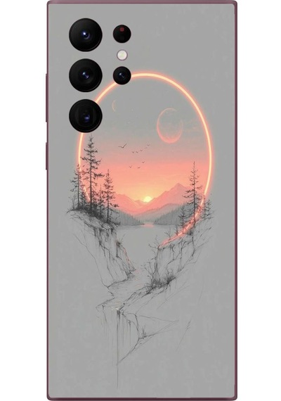 Samsung Galaxy S22 Ultra Uyumlu Günbatımı Mermer Desenli Baskılı Silikon Kılıf Renkli