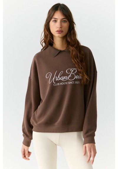 Urban Beat Alexıa Kadın Triko Gömlek Yakalı Baskı Detaylı Relaxed Kahverengi Sweatshirt Kahverengi Urban Beat Alexıa Kadın Triko Gömlek Yakalı Baskı Detaylı Relaxed Kahverengi Sweatshirt Kahverengi