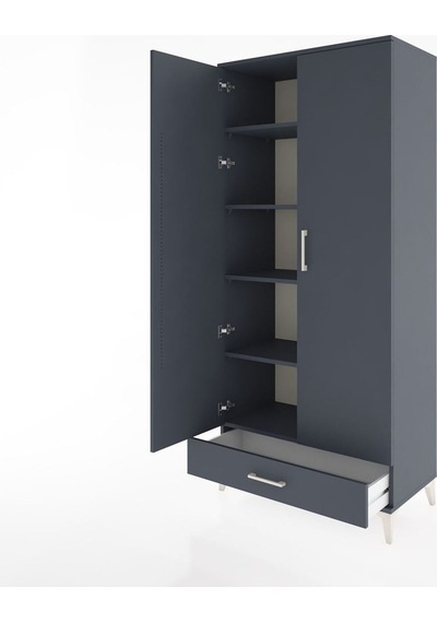 Hyperion Dolap 5 Raflı Tek Çekmeceli 2 Kapaklı 88x44x195 Antr... Antrasit