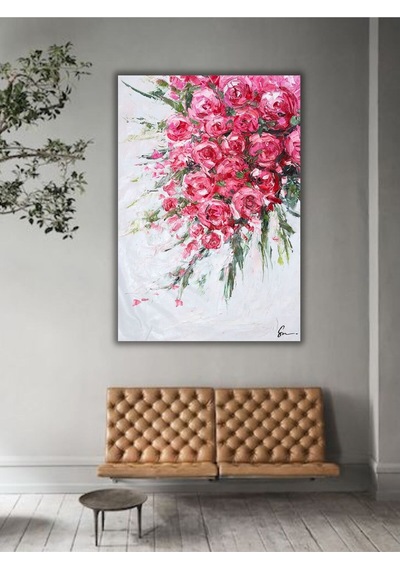 Yağlı Boya Tablo %100 El Yapımı 55cmx73cm Çiçek Buket
