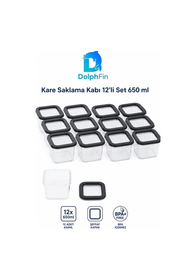 Kare Saklama Kabı 12'li Set 650 Ml Siyah