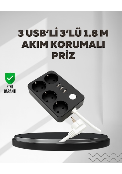 4.1a Hızlı Şarjlı Akım Korumalı 4 Priz Ve 3 Usb Çıkışlı Priz Diğer