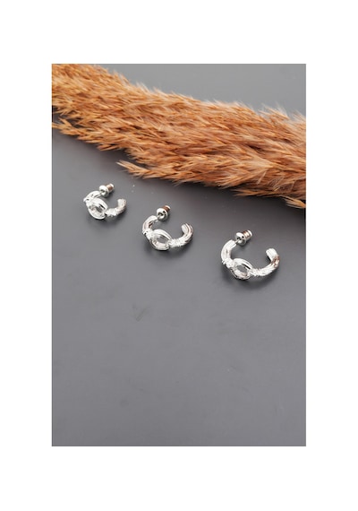By Zeyna Aksesuar Kadın Basic 3 Boy 3'lü Küpe Seti-2550 Gümüş