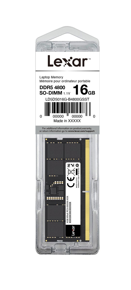 Lexar Ram Nb Ddr5 Sodımm 16gb 262 Pın 4800mbps Cl40 1.1v- Blıster Package Ld5ds016g-b4800gsst